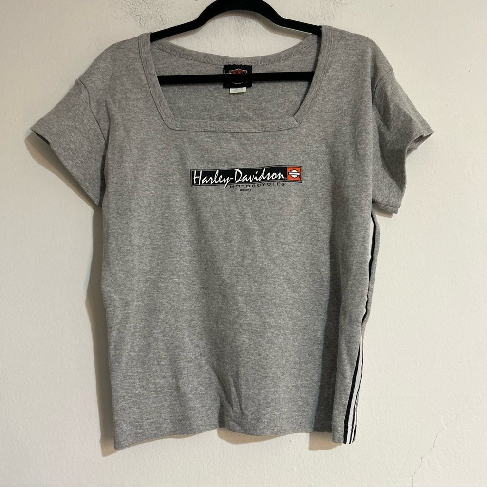 Vintage Harley Davidson Square Neck Side Stripe Baby Short Sleeve T-Shirt XL